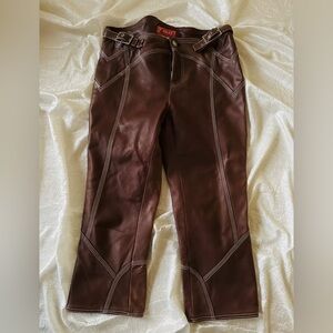 Y2K Versace J Couture Soft Brown Leather Capri Pants Contrasting Top Stitch RARE